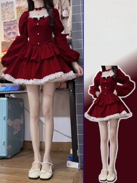 

Платье женское больших размеров в корейском стиле, повседневное, с длинным рукавом, квадратным вырезом, модное, весеннее, с пышной юбкой, легко носить