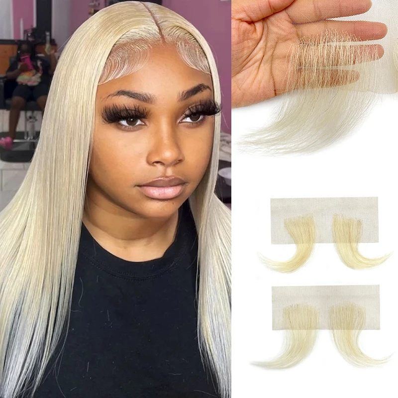 100% cabello humano 613 #   Parche de línea de cabello hecho a mano con flequillo Natural Invisible con bordes de encaje negro de 15cm