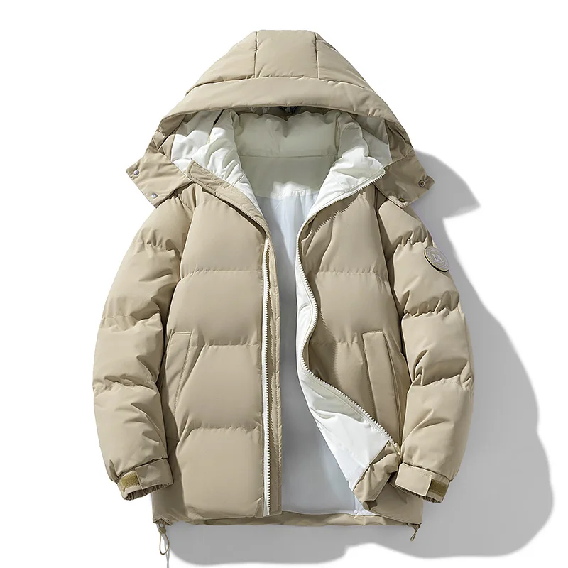 

Windproof Parkas Coat Men's Simple Solid Color Hooded Down Jacket Men's Winter New Style Bread Jacket Thick Warm Cotton Parkas