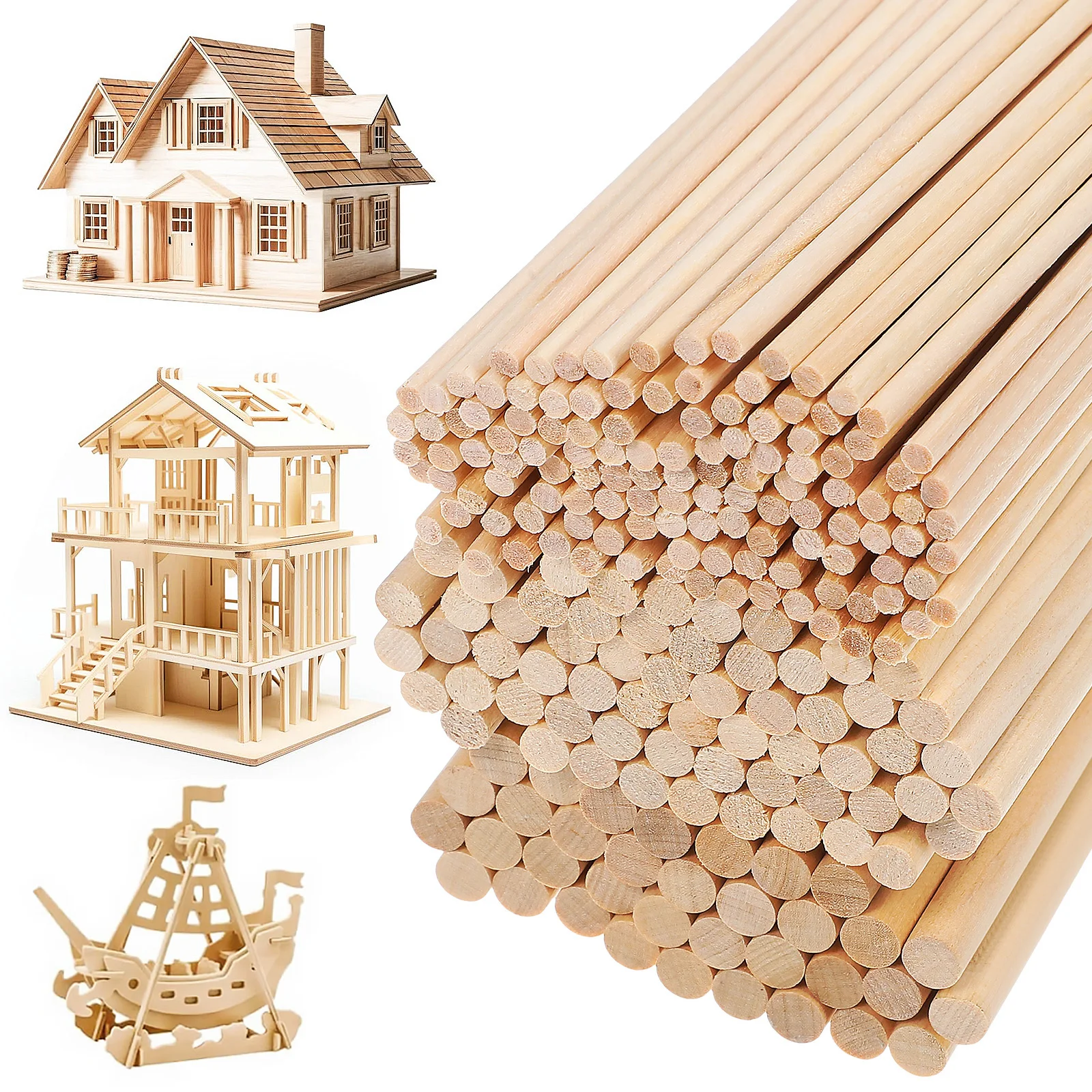 

215Pcs Round Wood Sticks Unfinished Craft Dowels for DIY Projects Handcrafting Decoration Wooden Strips Sturdy Smooth