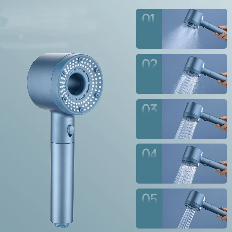 5 Modes High Pressure Filtered Shower Head with On/Off Pause Button Handheld Shower Head Bathroom Accessories