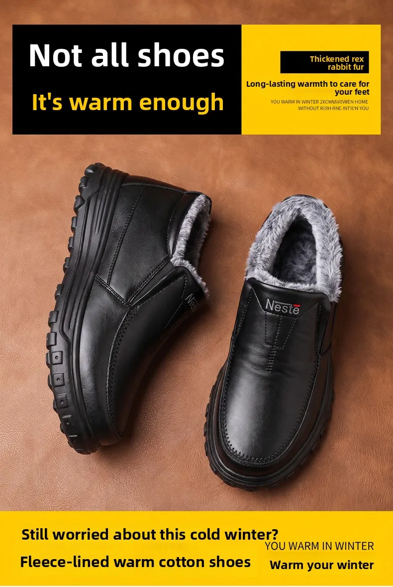 Herren Winter Slip-On Schuhe Wasserdicht Dick Plüsch Gefüttert Warme Casual Loafer Rutschfeste Plattform Schneestiefel – Detail 4