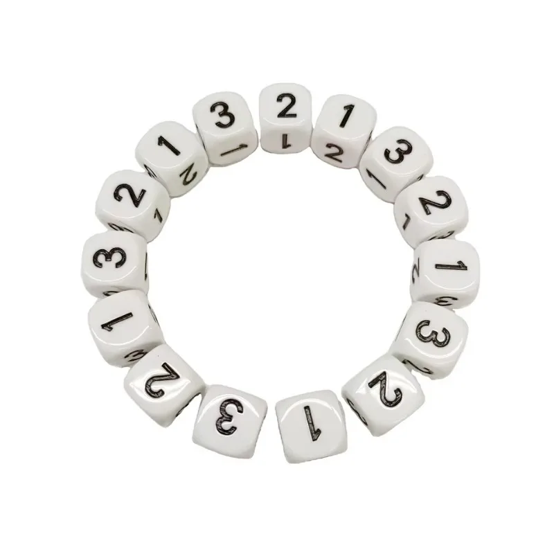 10Pcs/set White Black Letters Rounded Six Sided Numbers 123123 Dice 16mm Laser Engraving