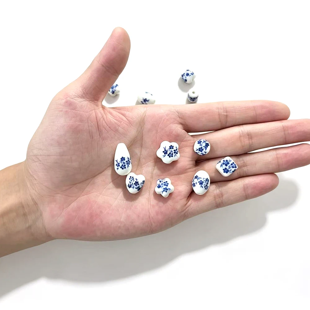 20pcs Heart Five-pointed Star Printed Ceramic Beads Spacer Loose Beads For Jewelry DIY Handmade Bracelet Necklace Accessories
