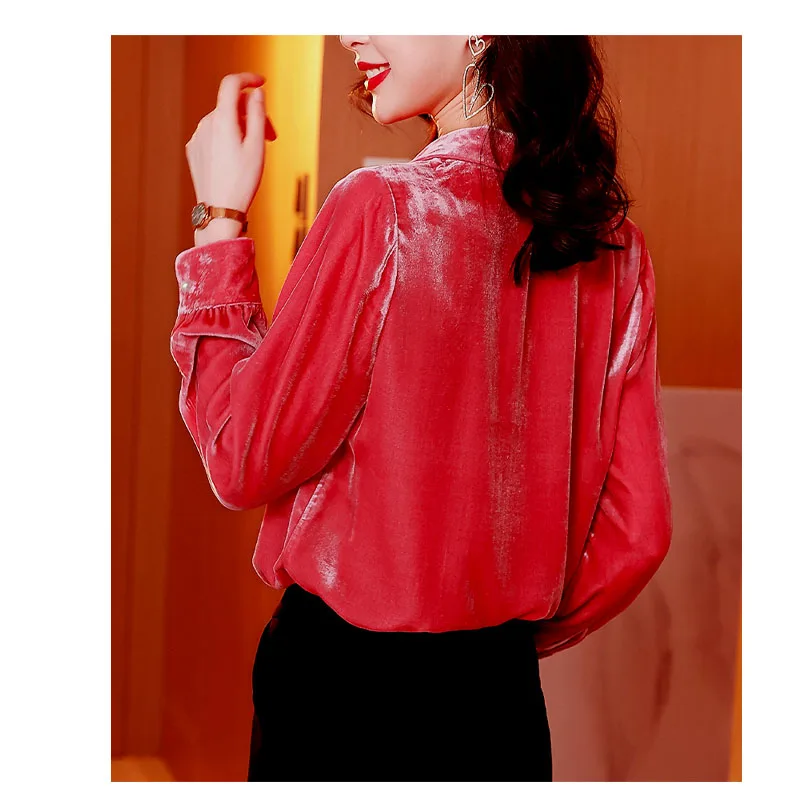 Heavy Weight Real Silk Velvet Spring Autumn Suit Collar Top Women's Long-sleeved sShirt Comfortable Smooth Soft Large Size 100KG