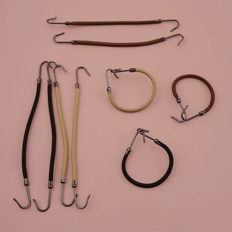 

20PCS 12.5cm Black/brown/coffee Double Hooks Ends Elastic Ponytail Holder Straight Hair Bands Ties for Women Bun Heads Ropes