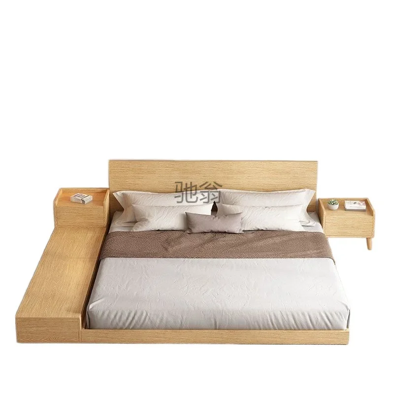 

Cream wind tatami bed Japanese modern simple single double with storage side cabinet short small apartment floor table