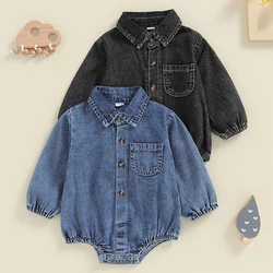 Infant Baby Clothing Boy Long Sleeve Lapel Collar Solid Denim Romper Playsuit Jumpsuit Newborn Boy Spring Autumn Clothes