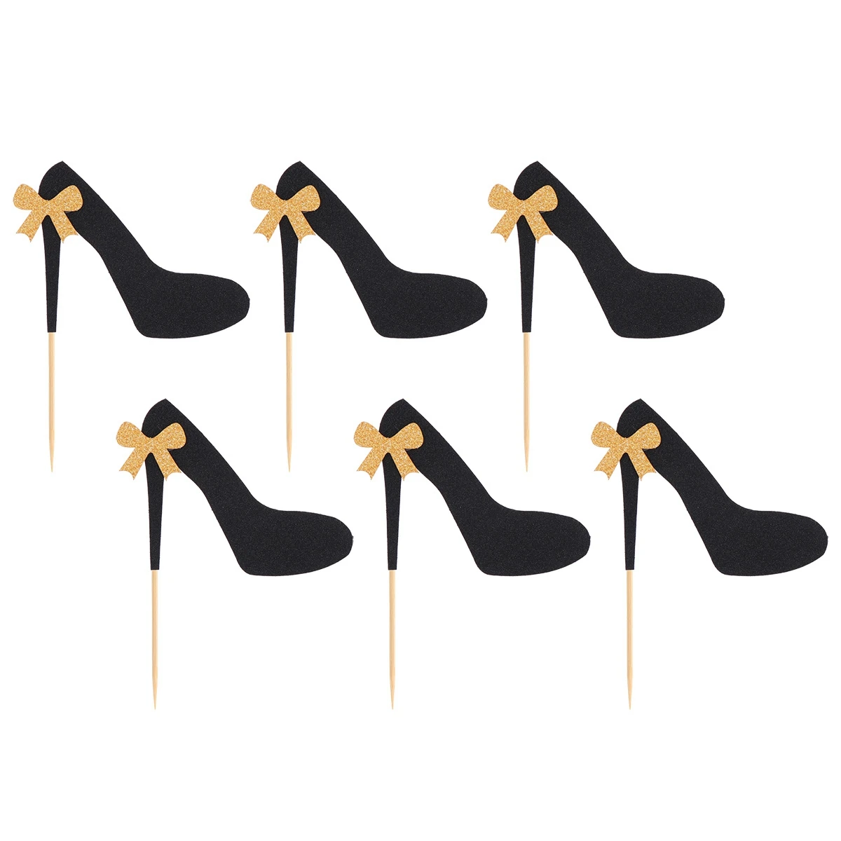 

24 Pcs Cake Toppers Glitter High Heel Bow Decorations Paper Cup Party Bamboo Insert Picks for Girls Birthday Favors