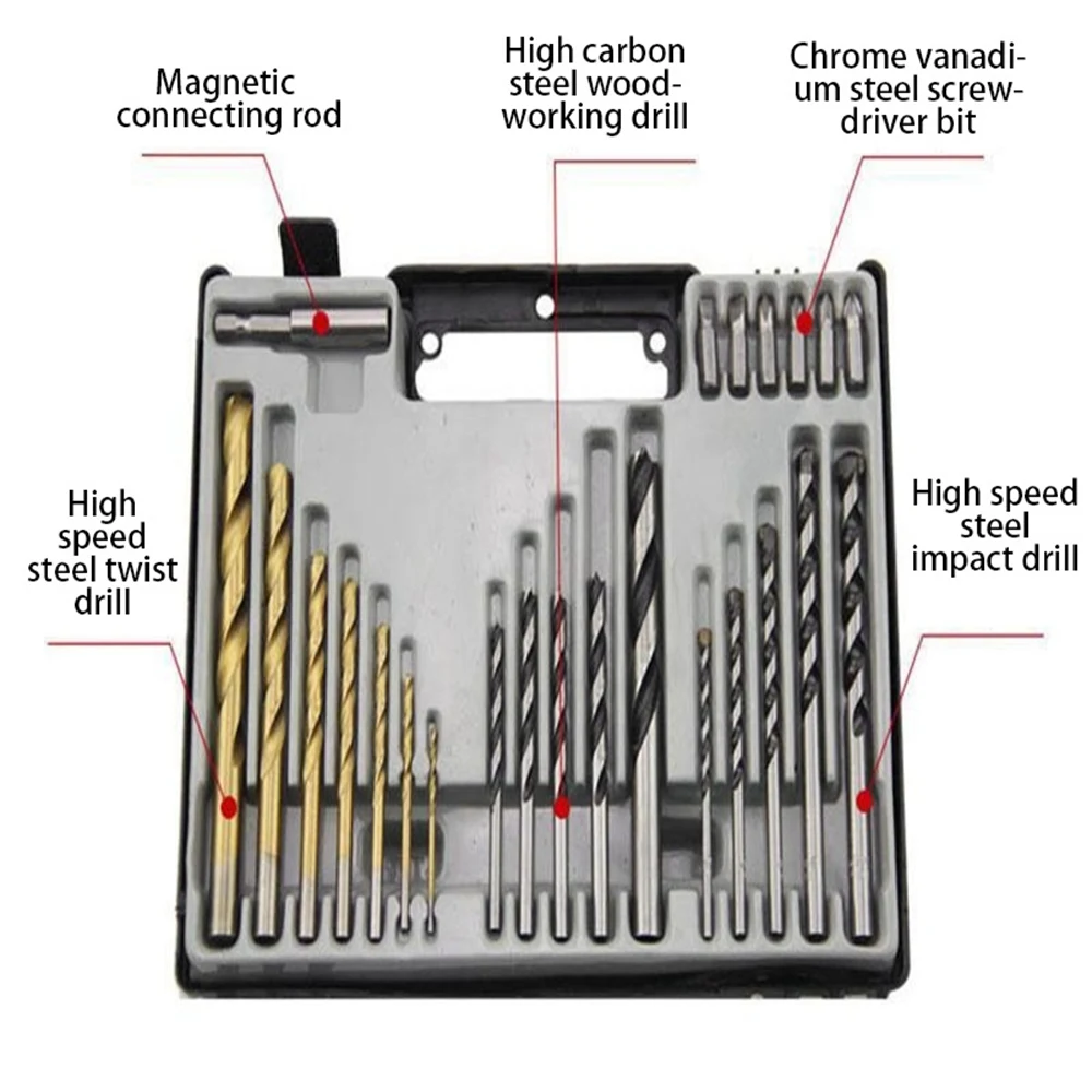 24PC Drill Bit Screwdriver Bit Set High Speed Steel Carbide Tip Multi Purpose Drill Bit Set Woodworking Tool Twist Drill