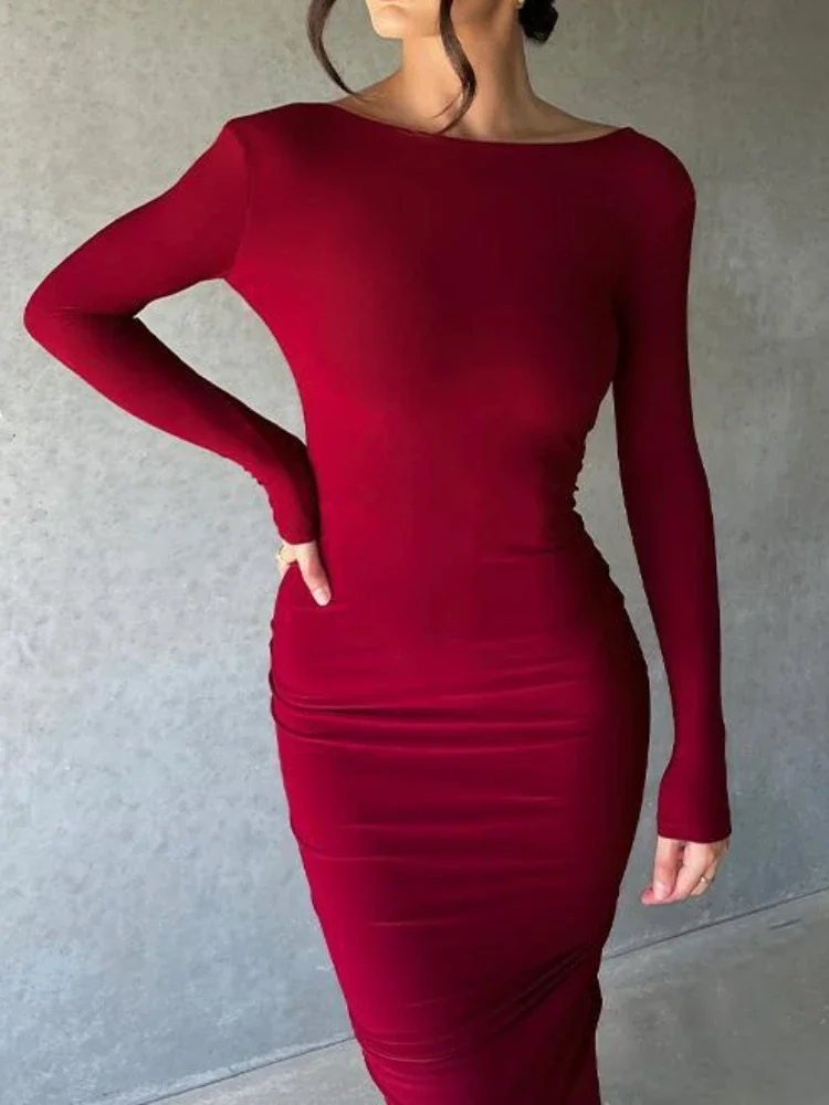Dwustronna sukienka z głębokim dekoltem V lub głębokim dekoltem V bez pleców Slim Bodycon Maxi Dress Women Skinny Long Dress Elegant Club Party Vestidos — zdjęcie 3