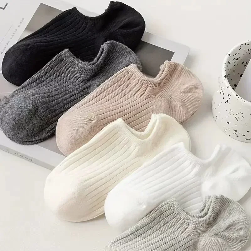 

Solid Color Fine Stripe Boat Socks Fashionable Simple Soft Comfortable Sweat Absorbing Breathable Casual Unisex Ankle Low