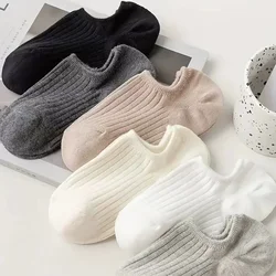 5 Pairs Women Cartoon Ankle Socks Breathable Comfortable Casual Versatile Fashion Solid Boat Socks Unisex Simple Bl