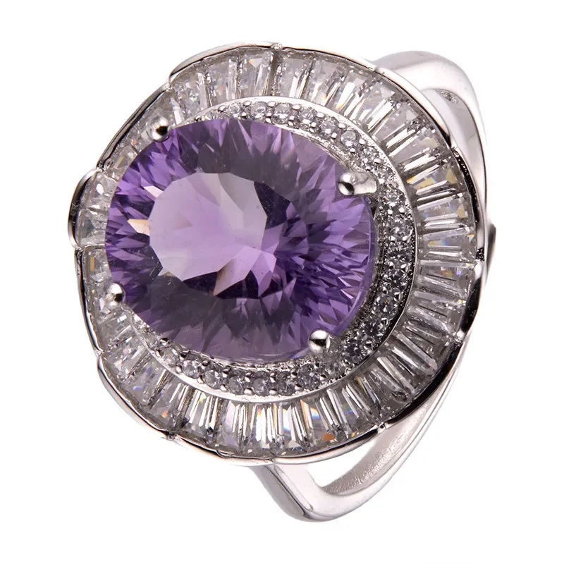 S925 Sterling Silver Natural Citrine Amethyst Blue Gold Malachite Color Treasure Ring Women's Premium Light Luxury Open Ring