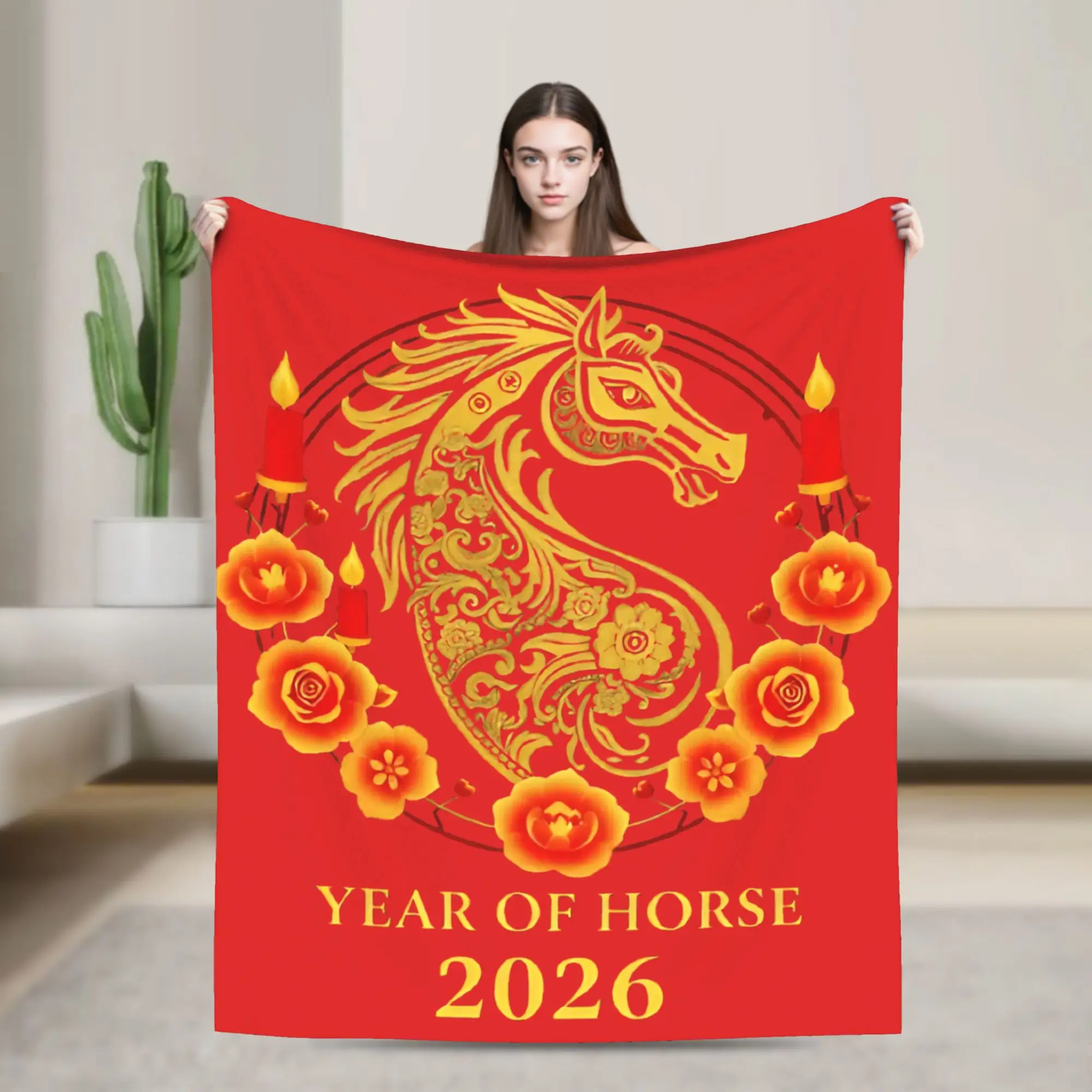 

Chinese New Year Blankets The Horse 2026 Plush Funny Warm Throw Blankets for Coverlet Winter,