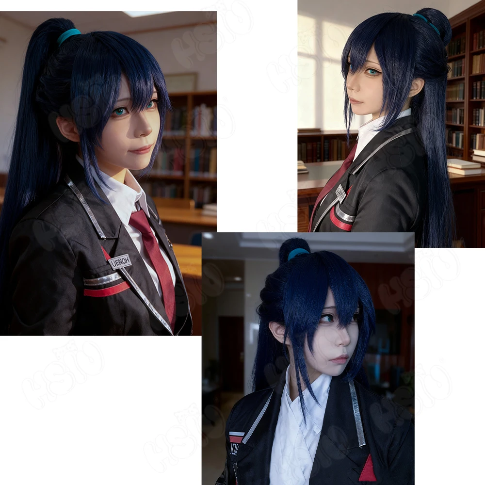 Hong Lu Cosplay Wig Fiber Synthetic Wig「HSIU」80Cm Black and Blue Long Wig+Wig Cap GAME Limbus Company Hong Lu Cosplay