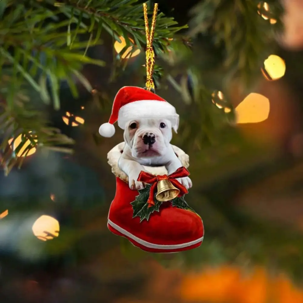 2d cão árvore de natal pingentes decorativos acrílico ornamentos de árvore de natal dos desenhos animados pendurado filhote de cachorro acrílico pingente de natal