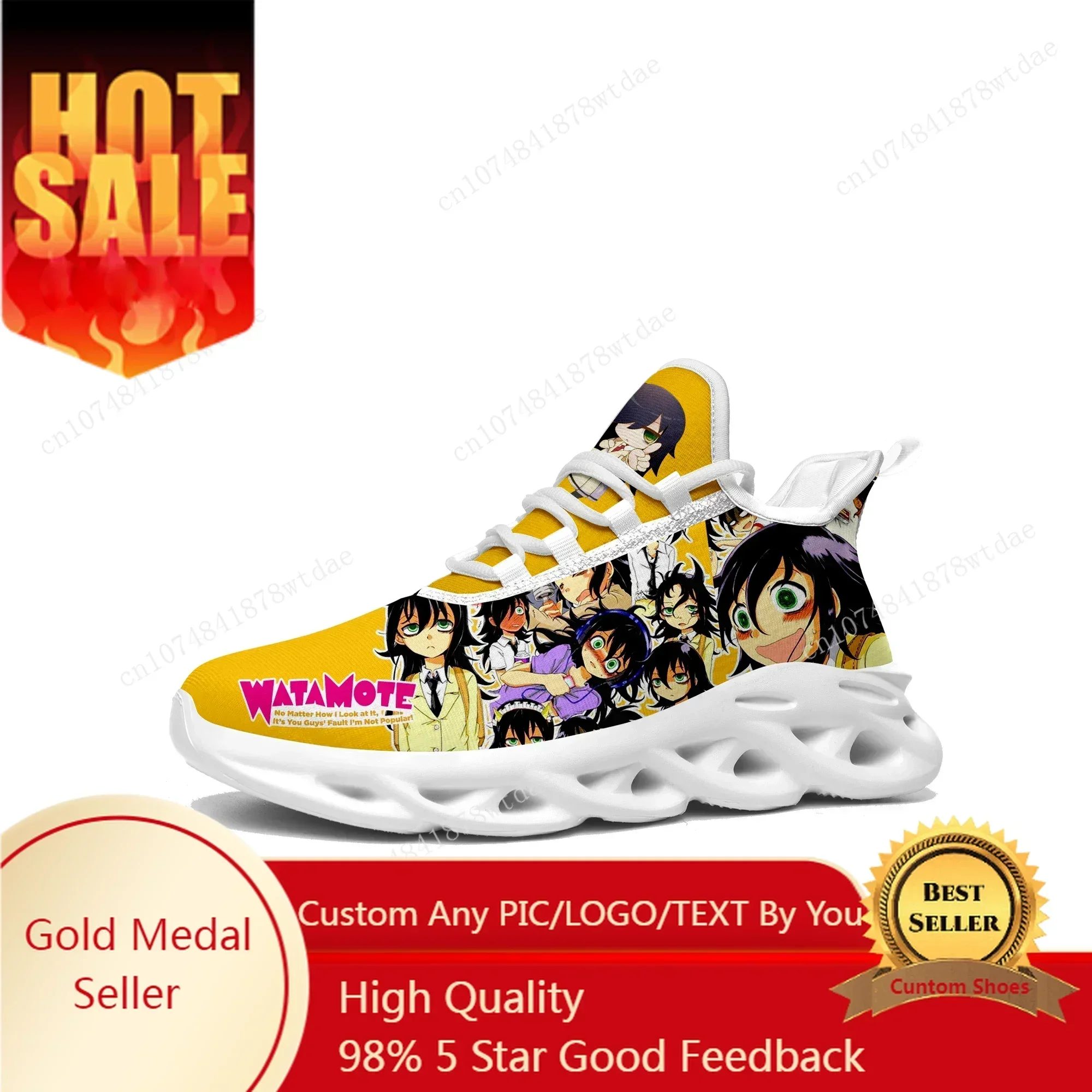 Watamote Kuroki Tomoko Flats Sneakers Mens Womens Sports Running Shoe High Quality Cartoon Custom Lace Up Mesh Footwear