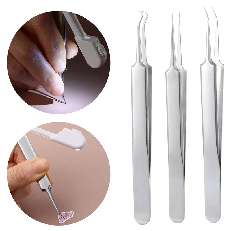 6 Pcs LED Weeding Tools Set For Vinyl, 3 Led Pen With 5 Pin And Hook, With Light Weeding Hook Tweezers, Durable (Silver)