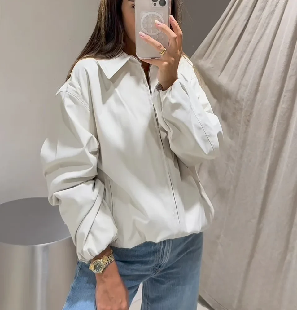 

KONDALA Minimalist Loose Lapel Jacket Women's Casual Pilot Coat Zipper Jacket 2025 Spring Autumn Commuter High Street Jacket