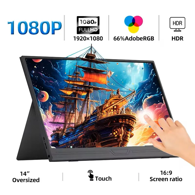 14-Polegada portátil monitor touchscreen 1920*1080 para portátil xbox ps4/5 switch telefone celular pc extensão móvel toque mounter