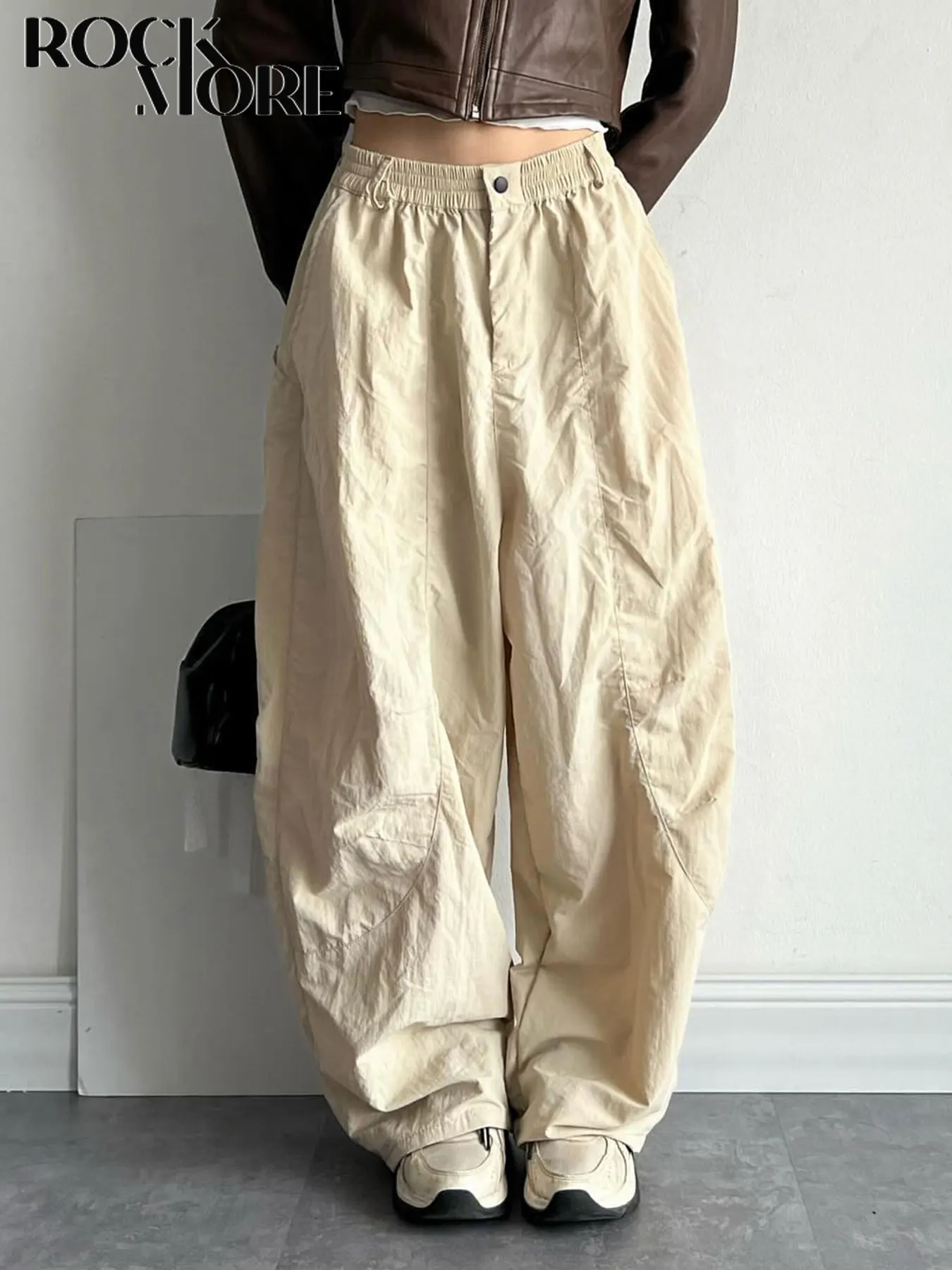 

Rockmore Cargos Style Basic Quick-drying Woven Pants Women Streetwear Harajuku Pockets Baggy Wide Leg Trousers Y2k Casual