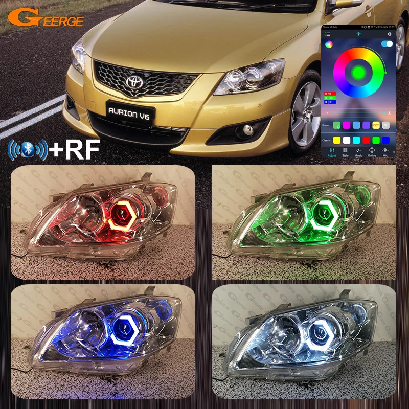 

For Toyota Aurion Camry ACV40 GSV40 Bluetooth App Dynamic Turn Signal Day Light Multi Color RGB Led Angel Eyes Halo Rings