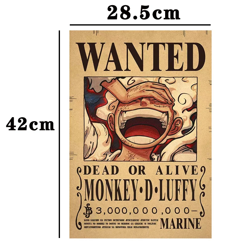 ONE PIECE Nika Gear 5 Luffy 3 Billion Bounty Wanted Posters New Four Emperors Law Figure Vintage Decoration Poster Toys Gift