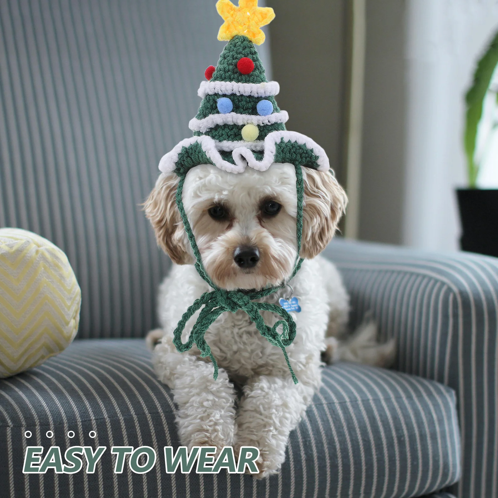 

Christmas Dog Knitted Hat Crochet Pet Headwear Warm Winter Beanie Chin Rope Holiday Party Dress Up Costume Outfit