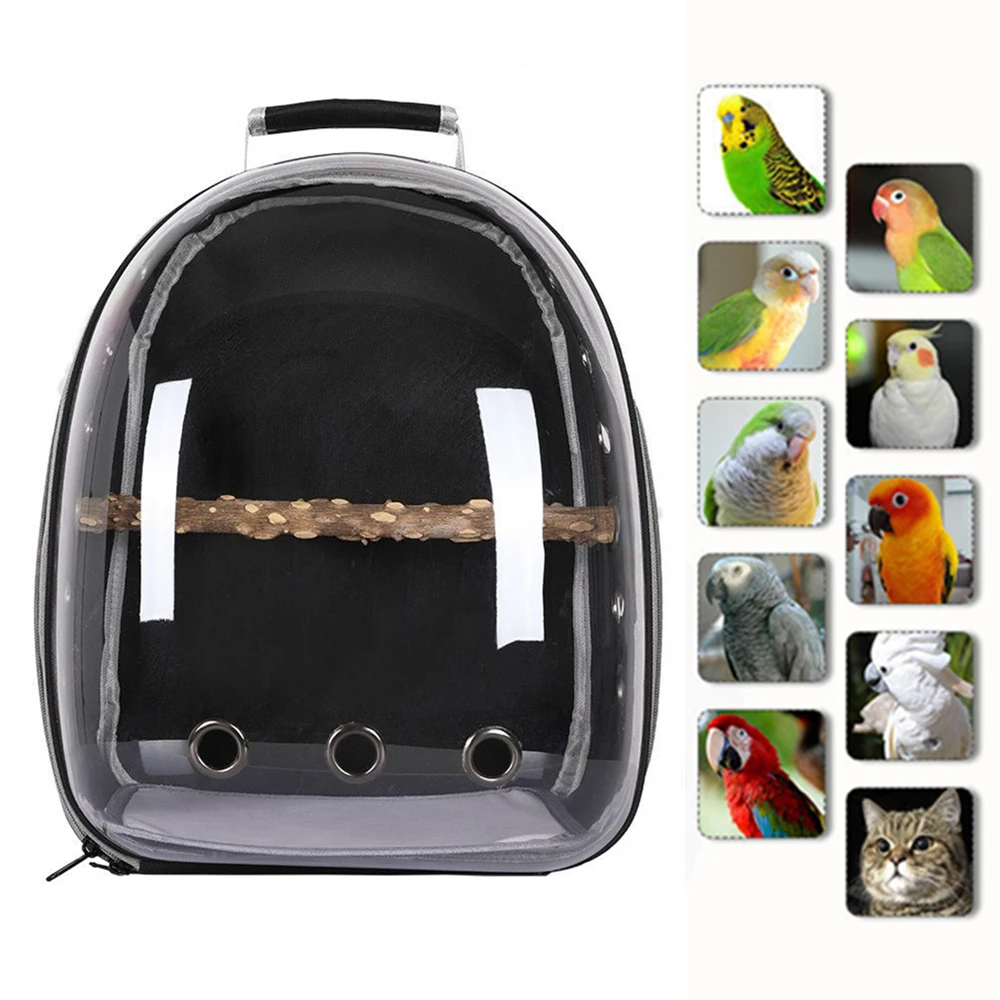 Bird Carrier Bag Parrot Backpack with Prech and Feeder Cups for Parakeet Cockatiel Bunny Travel Acrylic Portable Pet Bird Cage