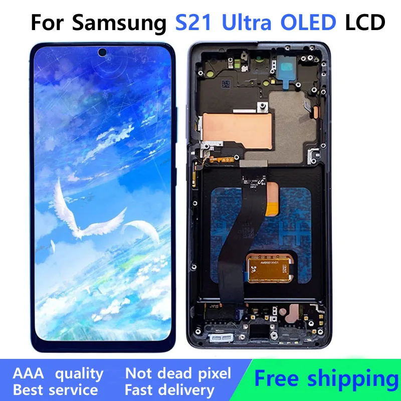 

Test 6.8" OLED S21U G998 Display For Samsung Galaxy S21 Ultra LCD With Frame SM-G998F/DS G998B G998U LCD Touch Screen Digitizer