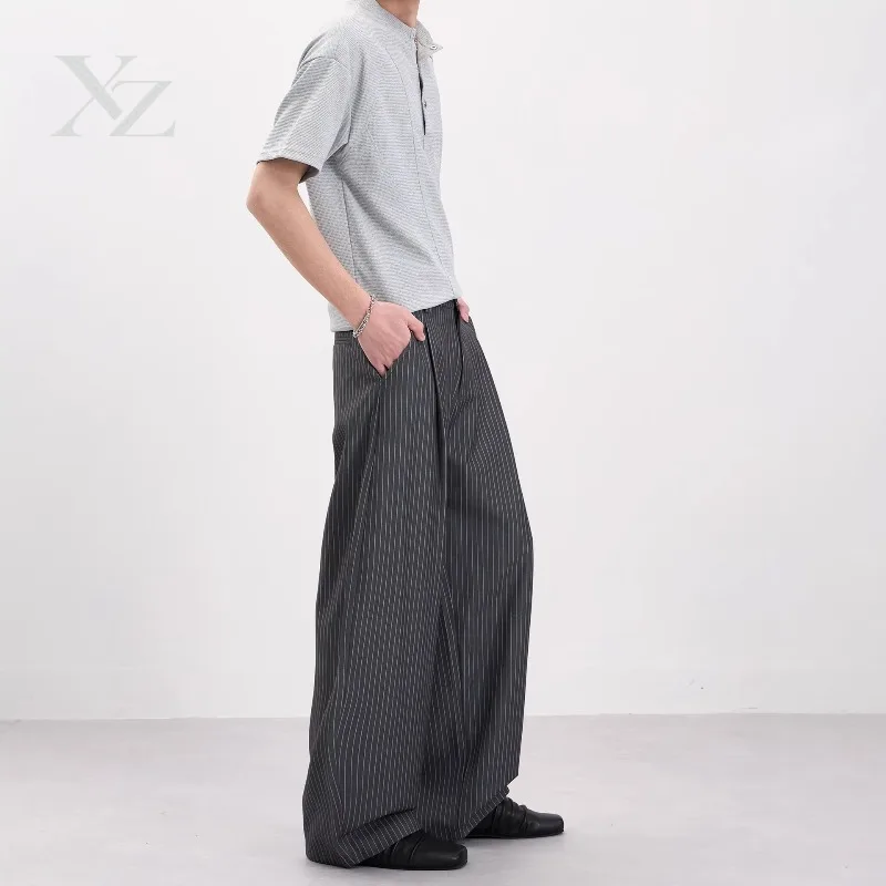 Opening Sale |Men's Striped Wide Leg Dress Pants High Waist Pleated Loose Trousers Business Casual Streetwear