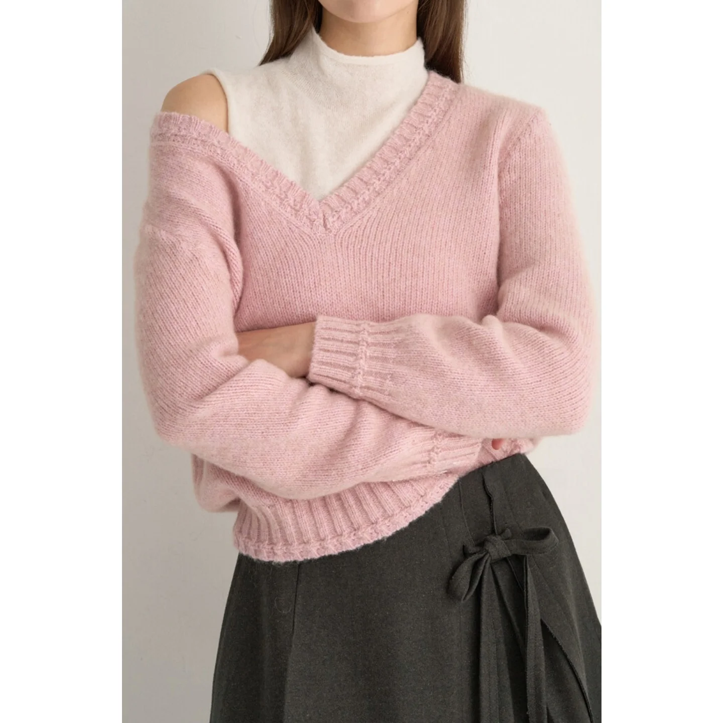 Caldo gilet e maglione lavorato a maglia di lana Set in due pezzi Collo alto Versatile dimagrante Pendolarismo Sle Coreano Faion V-Ne Top