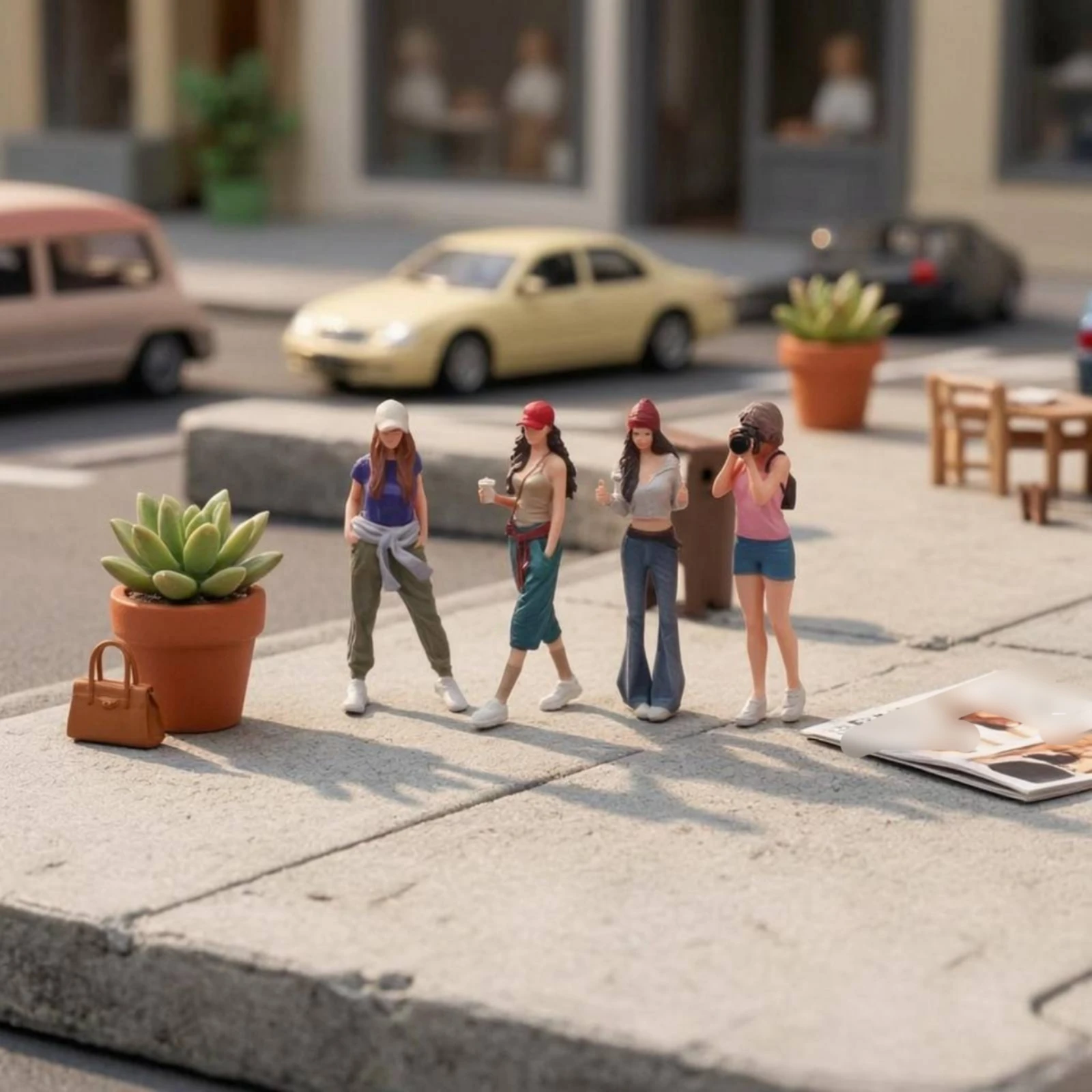 4 Pieces 1:64 Resin Figure Set Small Group Street-Design Female Figures Miniature Standing Figures for Scene Display Scenes