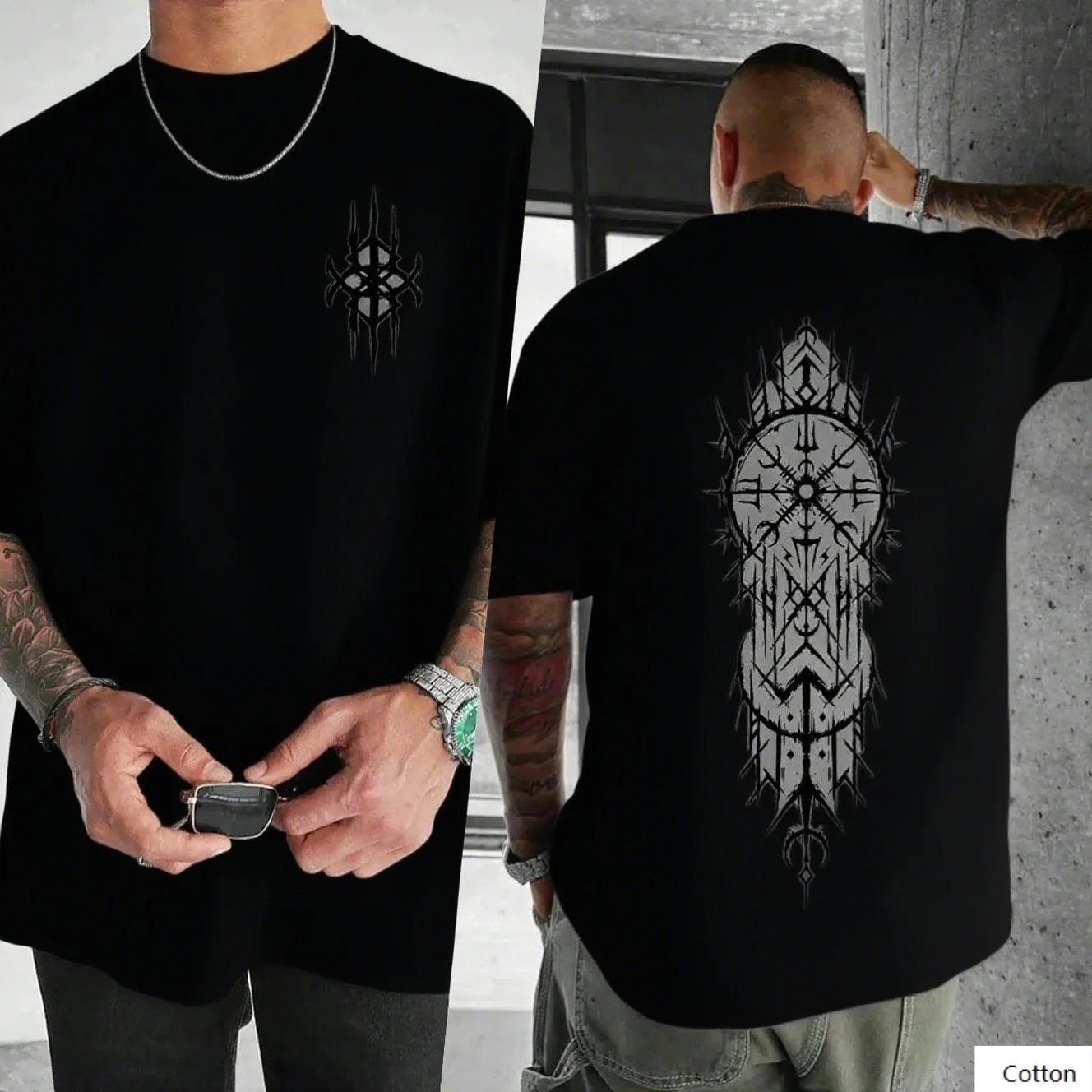 

Premium Men's Cotton Printed T - Shirt Featuring Detailed Front Small Totem and Large Back Totem Ideal New Arrival Tee S-4XL