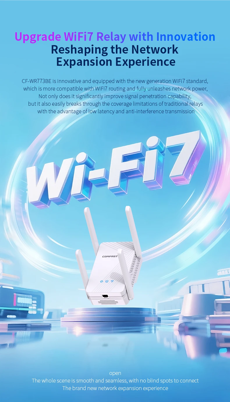 

Comfast WIFI7 3578Mbps WiFi Repeater 2.4G/5G Wifi Extenders Dual-band WIFI Signal Amplifier 4*5dBi Antenna Repeator WPS/Reset