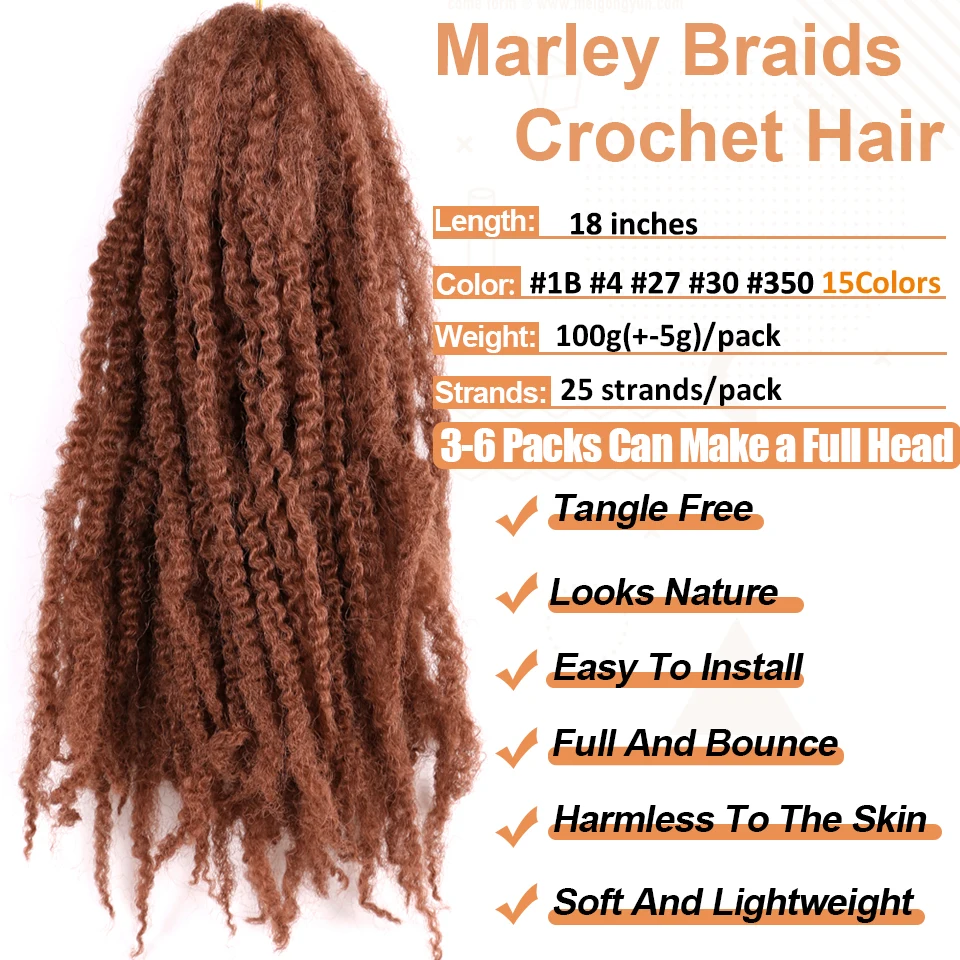 Rambut Marley 18 inci Ombre warna keriting Putar rambut Marley kepang keriting Afro Kinky Marley rambut kepang ekstensi rambut sintetis