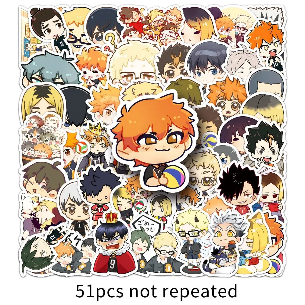 ¡51 piezas Haikyu! Hinata Shoyo Kageyama Tobio pegatinas autoadhesivas de Anime Manga dibujos animados Kawaii dibujo decoraciones para garabatos