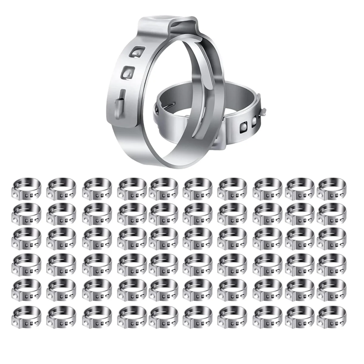 60PCS 1/2 Inch PEX Clamps, Stainless Steel Single Ear Hose Clamps for PEX Pipe Fitting Connections