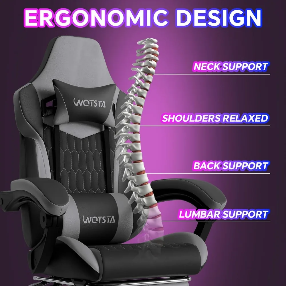 Ergonomic PVC Leather Gaming Chair with Footrest, Adjustable Lumbar Support for Comfortable Video Gaming view 5