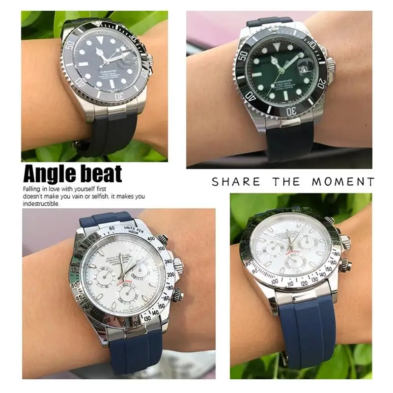 MAISITU gelang jam karet Tautan Logam gelang jam akhir melengkung 20mm tali olahraga untuk jam tangan Rolex Daytona GMT Yacht Master Submariner modis