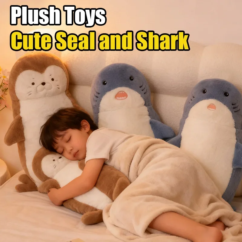 

70cm Funny Joy Cute Shark Seal Plush Toy Soft Stuffed Animal Reading Pillow for Birthday Cushion Doll Christmas Gift for Kids