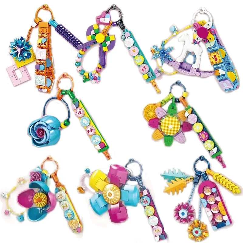 

Cute DIY Pendants Building Blocks Strap Flower Keychain Brick Friend Party Game Accessories Decoration Toys Children Girls Gift