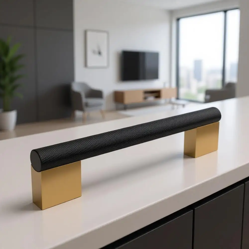 5 Black and Gold Knurled Pulls for Kitchen Cabinets and Cupboards