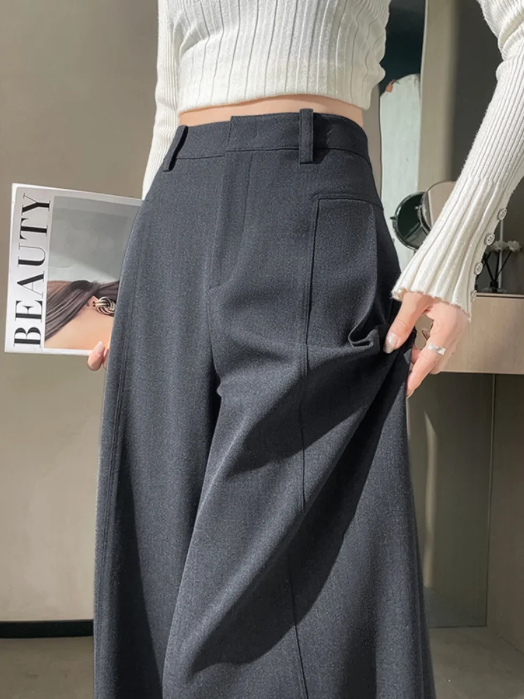 Gray High Waist Draped Suit Pants Women's Spring Autumn 2026 New High Waist Drapey Small Size Wide Leg Pants Commute Style