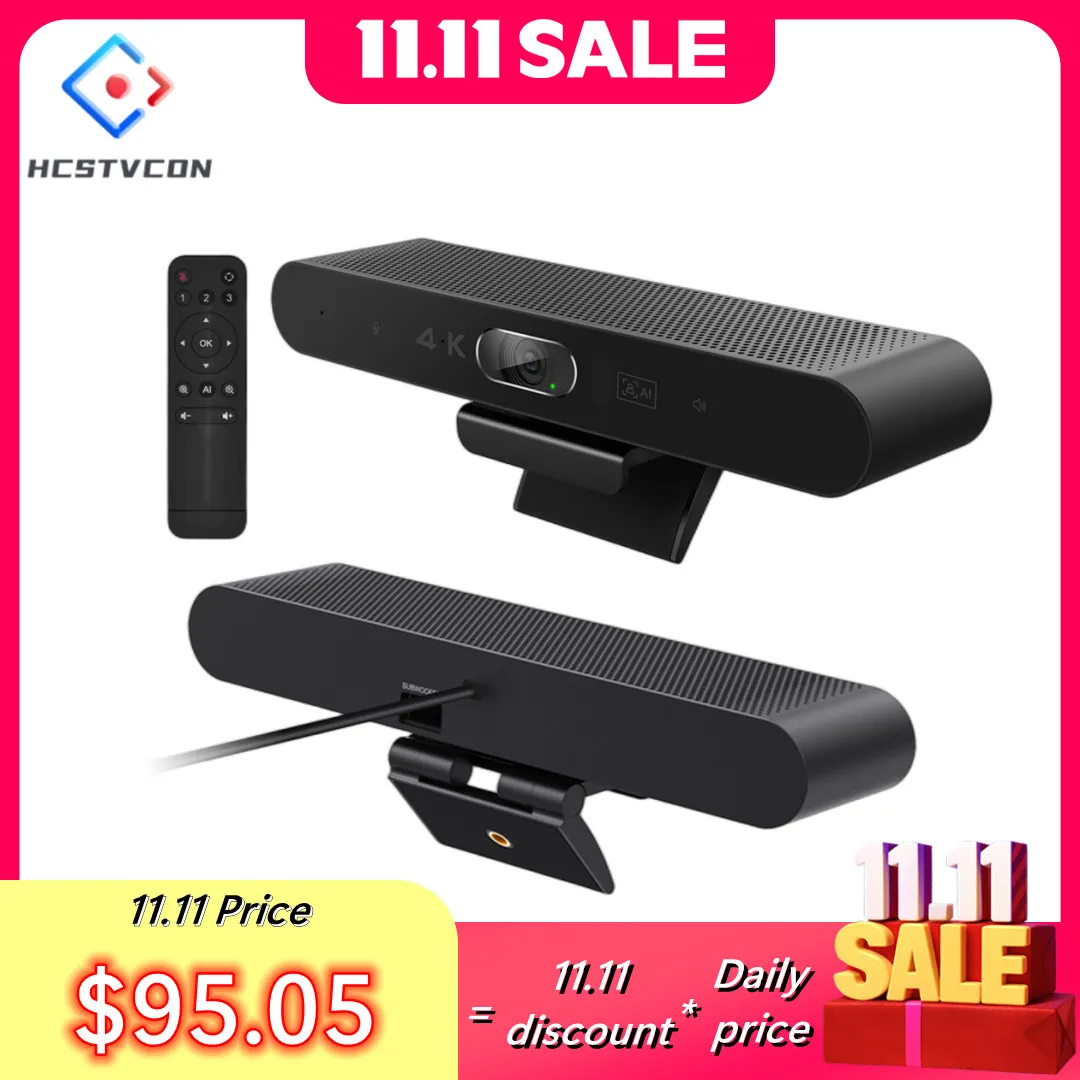 

4K Webcam AI Voice Tracking with Mics Camera 4X Digital Zoom 30fps Auto Focus for PC Living Stream Online Meeting Video Camera