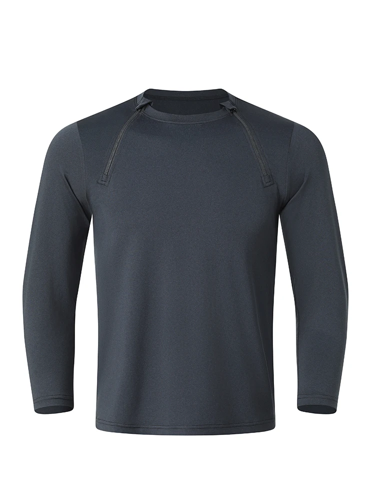 Kaos Depan Terbuka Lengan Panjang Pasca Pemulihan Unisex dengan Kain Antimikroba untuk Pemulihan yang Nyaman