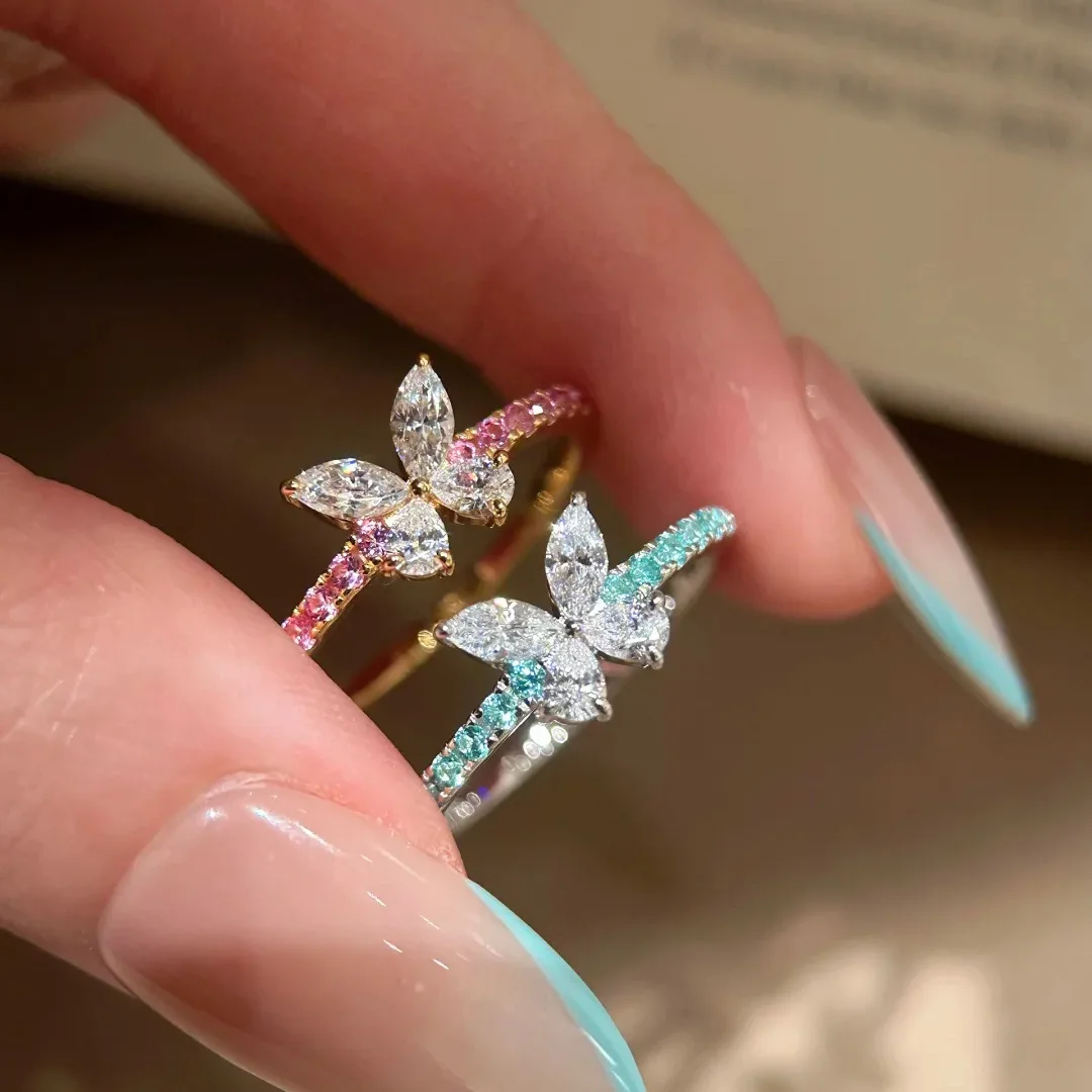 Fresh and high-end small diamonds inlay earrings for women inspired butterfly elegant ring wedding engagement jewelry sets