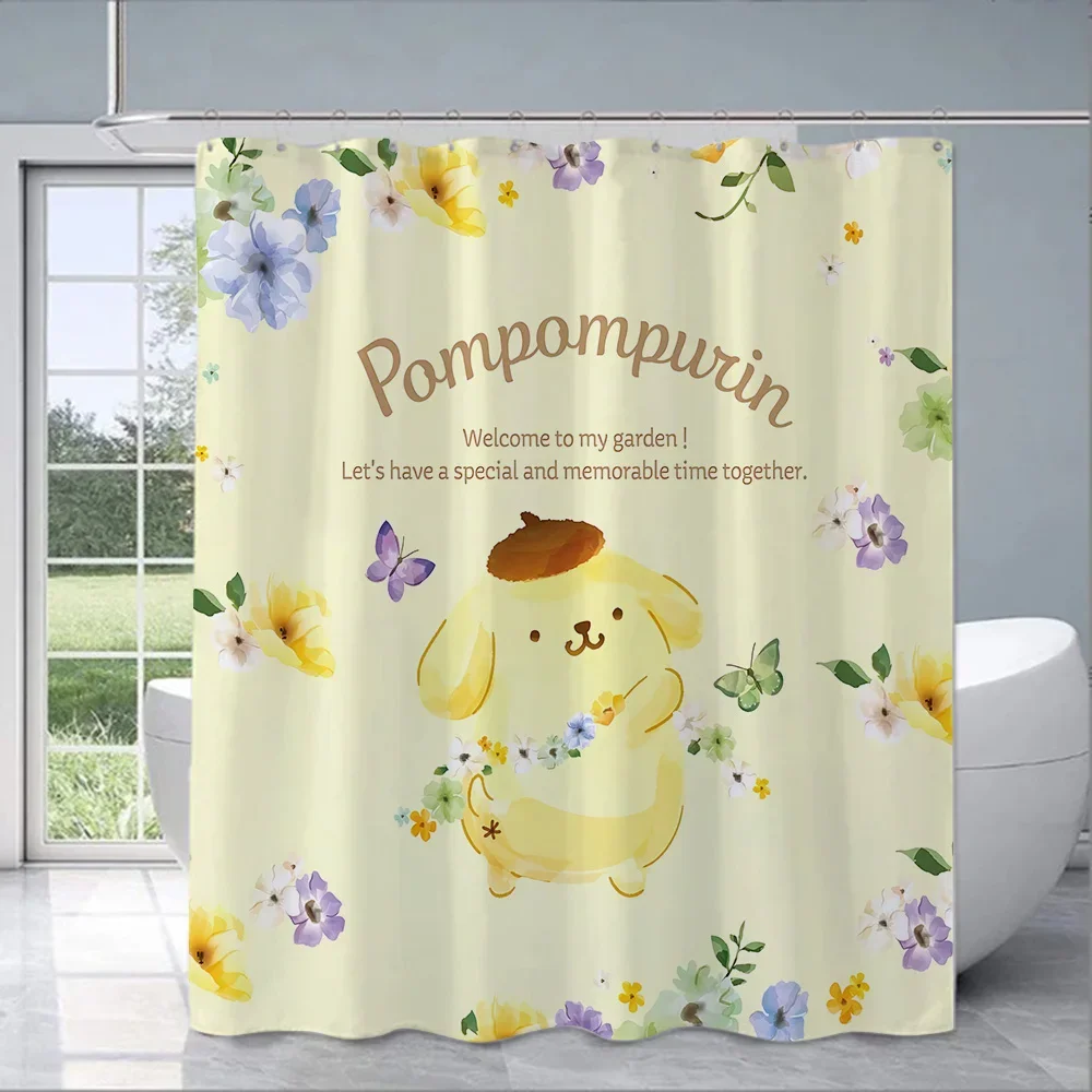 Cute Cartoon P-Pom Pom Purin Shower Curtain Waterproof Polyester Fabric Paint Colorful Bath Curtains Curtain With Hook view 3