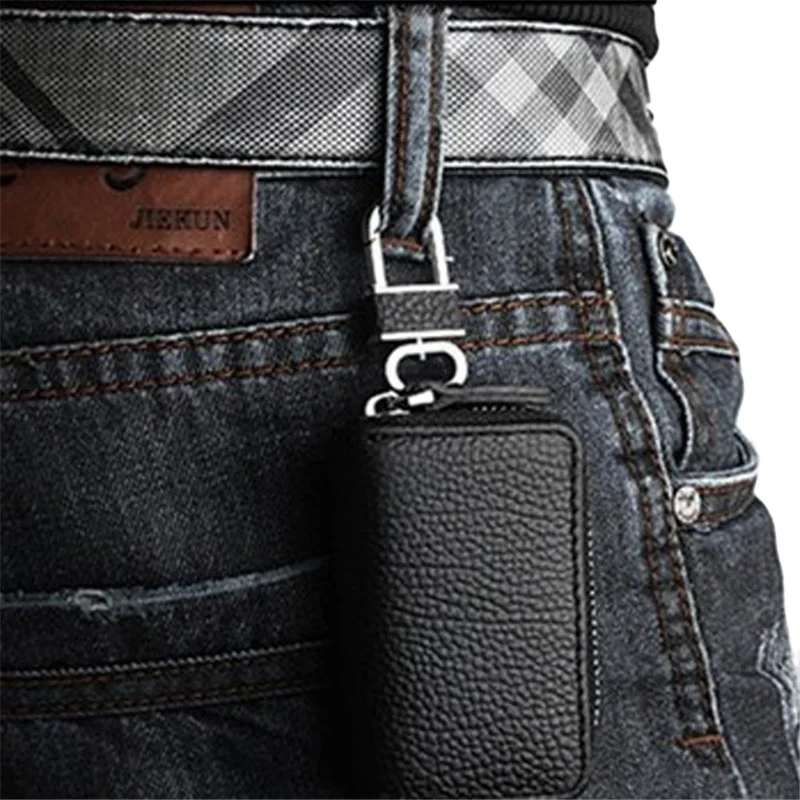 Lederen Sleutelhanger Mannen Vrouwen Key Houder Organizer Pouch Koe Split Autosleutel Tas Portemonnee Huishoudster Key Case Bag